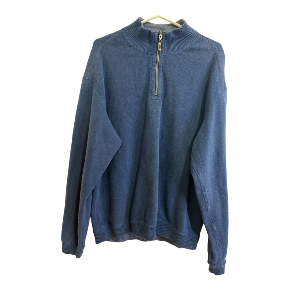 Tommy Bahama Men's Navy Blue 1/4 Zip 100%  Cotton Pullover Sweatshirt XL